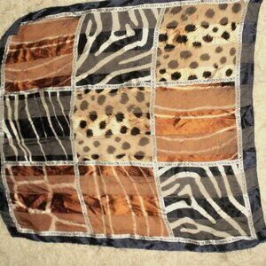 ESCADA ANIMAL PRINT SILK SCARF 34" Dark Navy rolled edges lovely